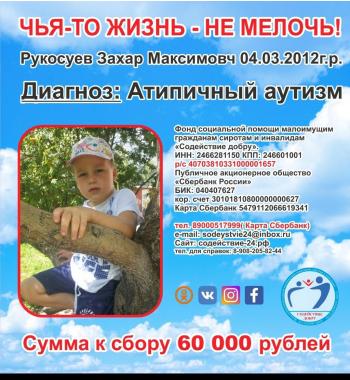 Рукосуев Захар СУММА К СБОРУ 60 000 руб.