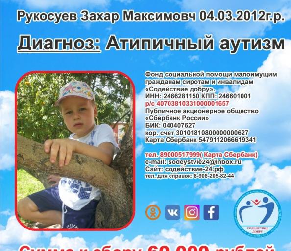 Рукосуев Захар СУММА К СБОРУ 60 000 руб.