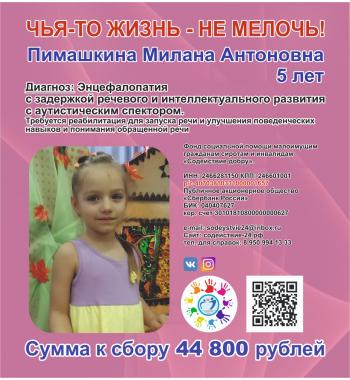 Сбор закрыт для Пимашкиной Миланы